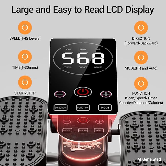 Under Desk Elliptical Machine Seated Pedal Exerciser | Quiet Leg Exerciser While Sitting, Mini Portable Leg Exercise Machine with Remote, Adjustable 12-Speeds, Manual & Auto Mode
