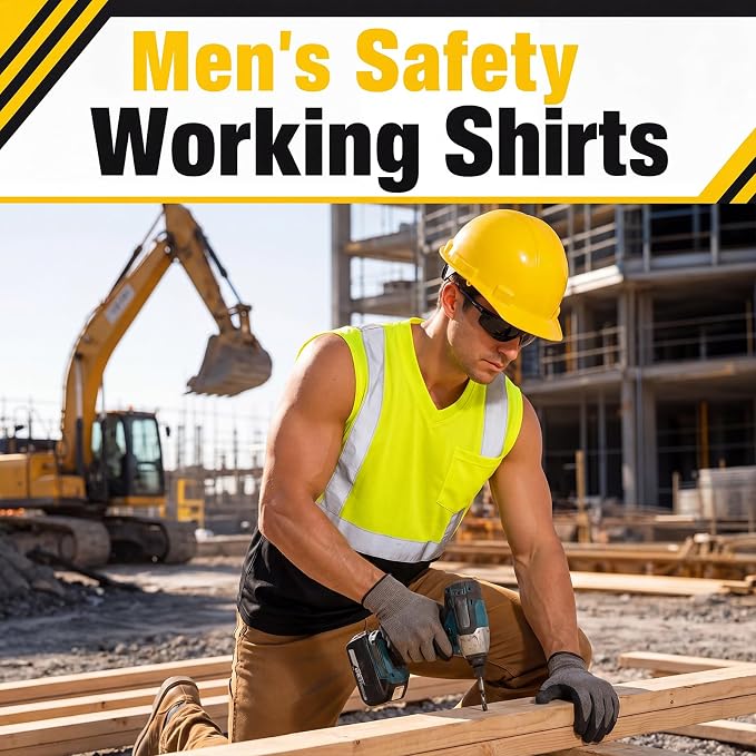 Amylove 4 Pcs Hi Vis Sleeveless Reflective Shirt for Men Class 2 Construction Work Shirts with Pockets for Men Women