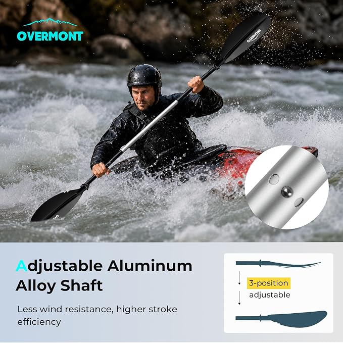 Overmont Kayak Paddles with Leash - Heavy Duty Aluminum Alloy Shaft Boating Oar for Kayaking Boating Canoeing 218cm/86in - 230cm/90.5in - 241cm/95in