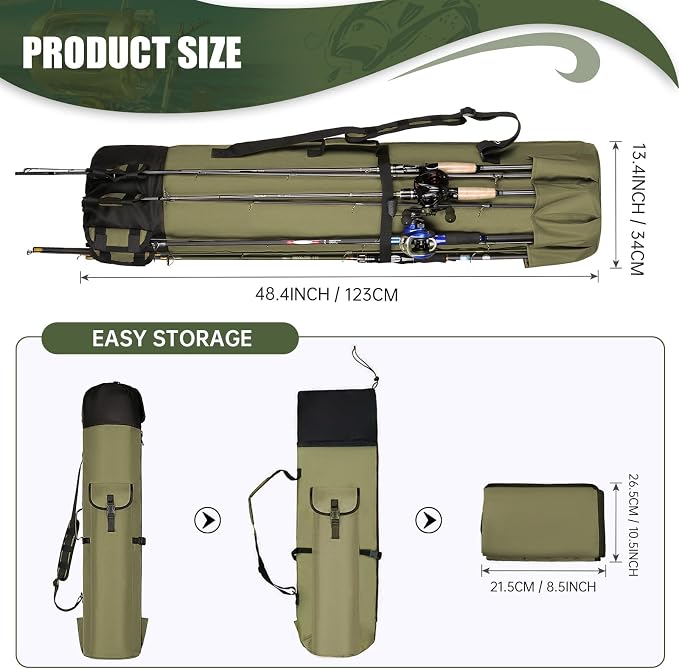 Fishing Pole Bag Rod Case, Folding Fishing Pole Bag Fishing Gear