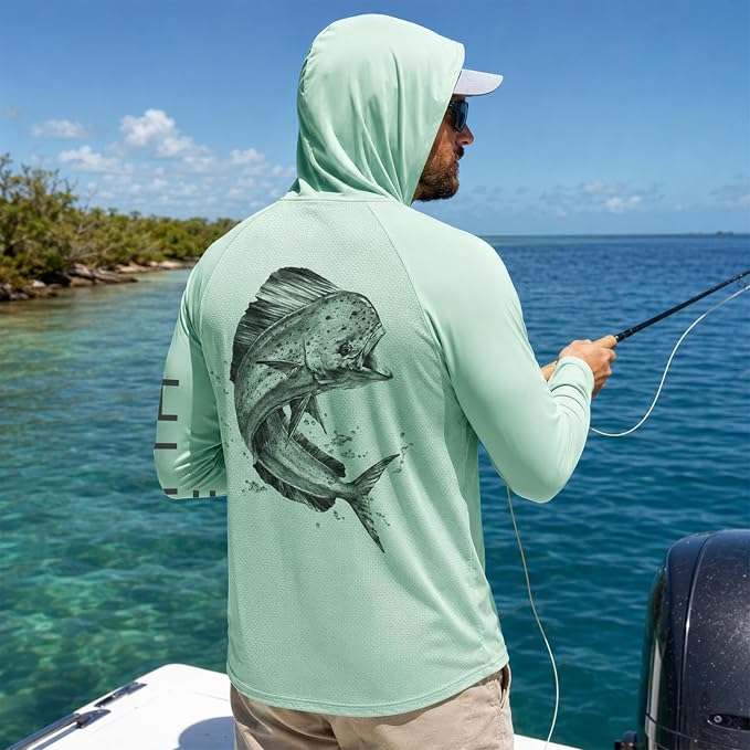 Palmyth Men's Fishing Hoodie Shirt UPF 50+ Quick-Dry Breathable Long Sleeve | Long Sleeve Fishing Shirt, UPF 50+ Sun Protection, Quick-Dry Fabric, Breathable Mesh Back, Built-in Face Mask, 4-way Stretch