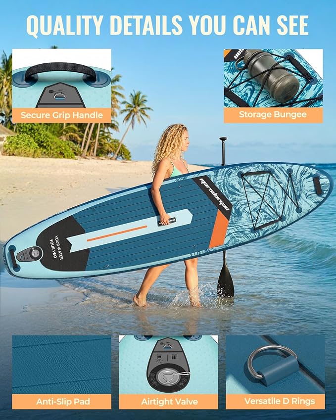 11'x34 Inflatable Paddle Board for Adults Youth, Extra Wide 430LBS Capacity SUP, Stable 2-3 Person Family for Lake Ocean Fishing Surfing Yoga, Includes Accessories