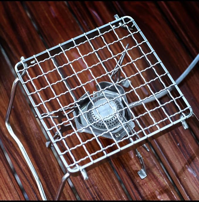 MDUG Ultralight Mini Camp Grill with Foldable Legs – 304 Stainless Steel Grate, Portable Gas Stove & Campfire Stand, Compact Grill Grid for Backpacking/Camping/Hiking/Picnic/Travel/Fishing (Weave)