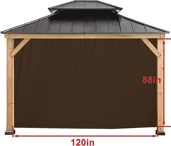 Coastshade Gazebo Pergola Canopy Panel Sidewalls Replacement 10ft Gazebo Pergola Privacy Panels Sidewall for Gazebos with 12Curtain Rings &12Rail Hooks, Brown