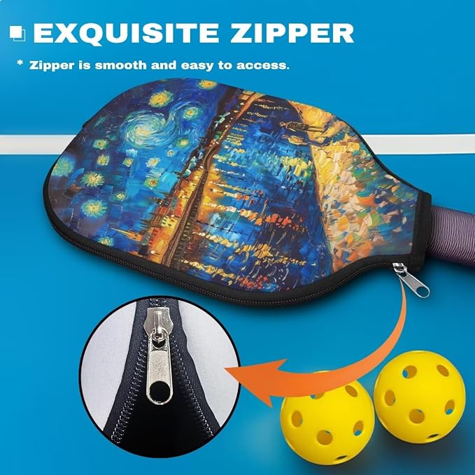 Starry Night 4 Pieces Pickle Ball Paddles Cover Lightweight Pickleball Racket Sleeve Zippered Pickleball Paddle Case Portable Racket Cover for Pickleball Fits Most Rackets 8.7 X 11.4 Inch