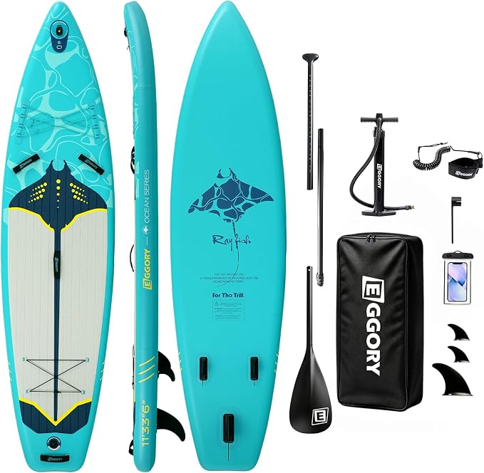 Inflatable Paddle Board,Stand Up Paddle Board Set, Extra Wide SUP Board with Removable Fin, Floating Paddle, Hand Pump, Waterproof Phone Pouch,Traveling Board