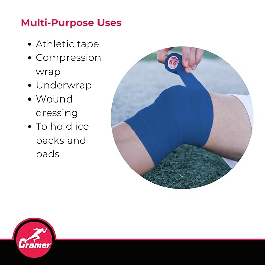 Cramer Eco-Flex Self-Stick Stretch Tape, Blue, 2" x 6 yds, Cohesive Athletic Bandage, Athletic Trainer Flexible Sports Underwrap, Easy Tear Vet Wrap for Pets, Self Adhesive Bandage Roll, 24 Rolls