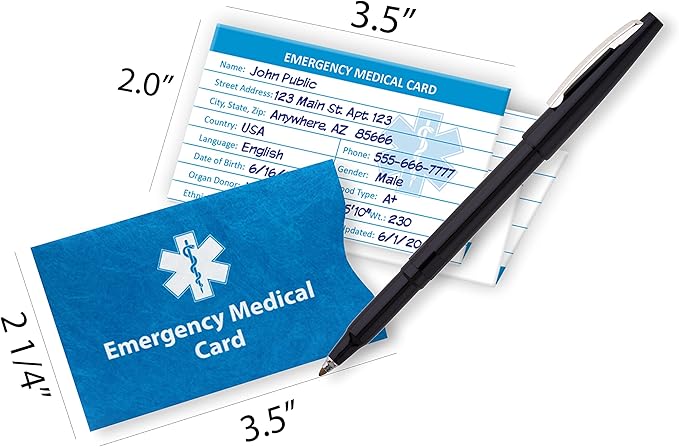 Universal Medical Data Alert Bracelet - Adjustable Fit, Implanted Defibrillator Medical ID Band - Silicone Medic Alert Bracelet with Emergency Card & Health Record, Visible, for Men & Women - Blue
