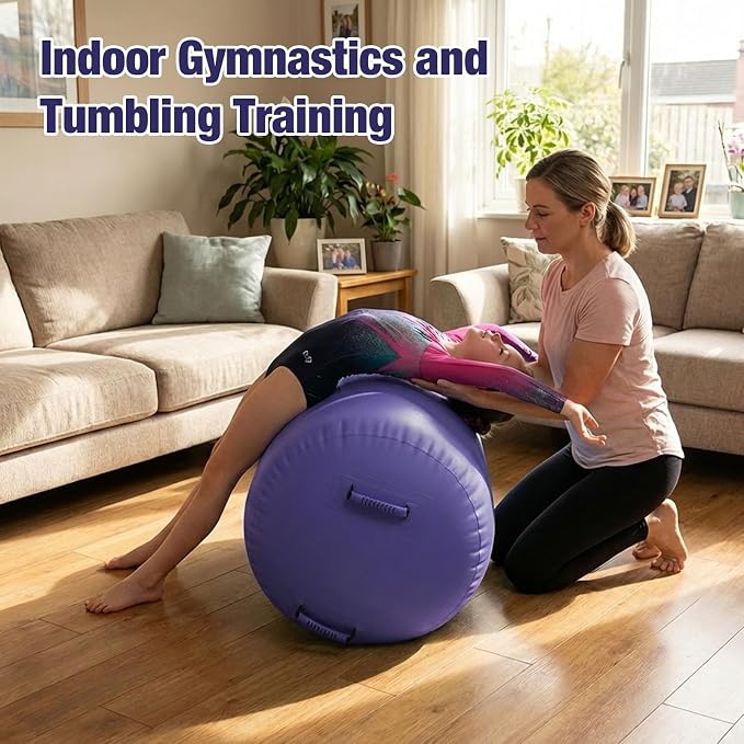Gymnastics Air Roller Air Barrel Inflatable Tumbling Mat, Tumble Track Backhandspring Mat Gymnastic Equipment with Pump for Yoga Training Cheerleading Home Use