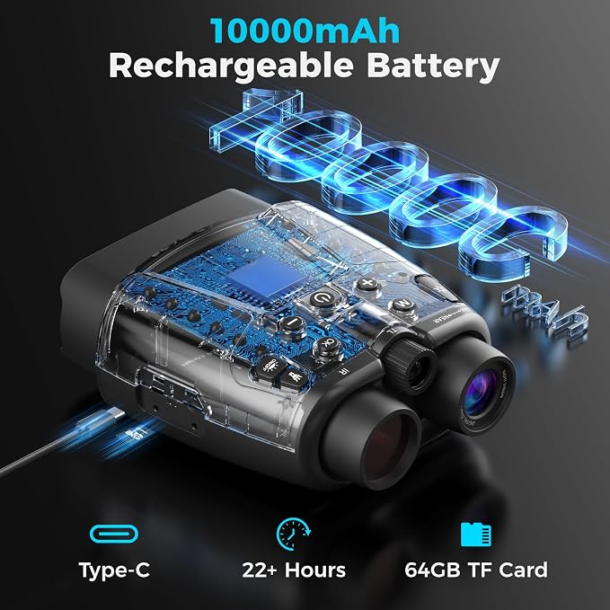 Night Vision Goggles, 4K Night Vision Binoculars with 3.99" HD Screen, 10000mAh Rechargeable, 64GB Card Included for Wildlife Observation & Surveillance