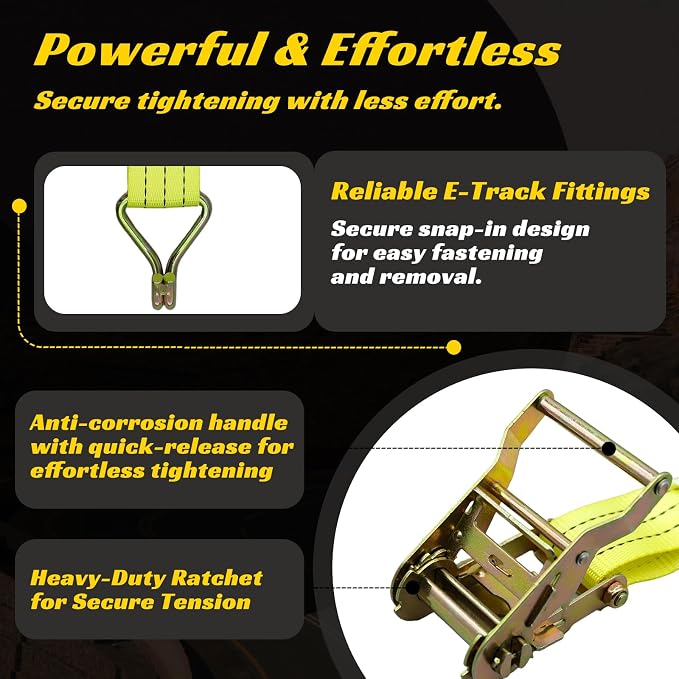 6 Pack 2" x 15' Heavy Duty Ratchet Straps - 4500LBS Break Strength - Tie Down Straps with J-Hooks for Trucks, Trailers, Motorcycles, and Cargo（Yellow）