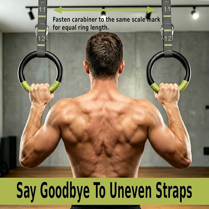 QUOLIX Gymnastic Rings with Adjustable Straps, Non-Slip Pull Up Rings with Straps, 1300lbs Exercise Rings with Straps for Home, Gymnastics Rings for Home Gym, Workout, Exercise, Training, Calisthenic
