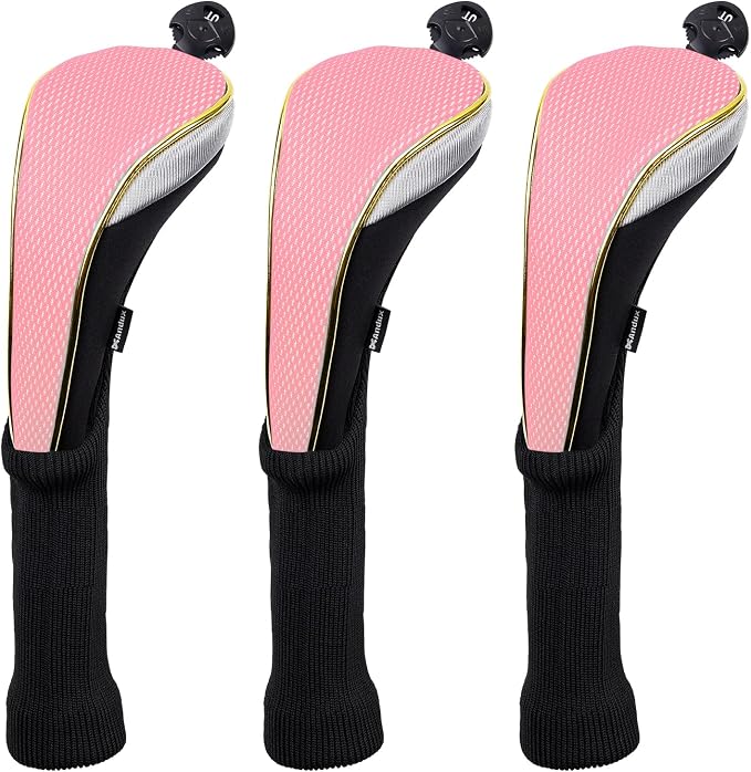 Andux 3Pcs/Set Long Neck Gold Golf Hybrids Club Head Covers with Dial No. Tag MT/HY14
