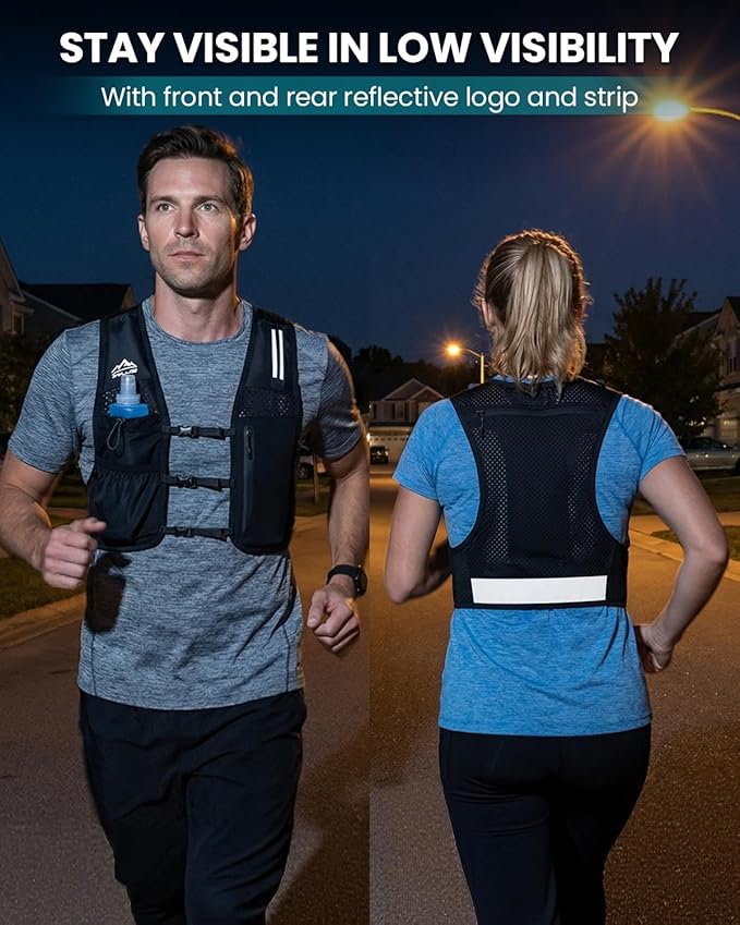 Zelvot Running Vest for Women Men, Adjustable Running Phone Holder Vest, USA Original Patent, Running Hydration Vest with 500ml Soft Flask, Reflective Running Backpack for Hiking Cycling