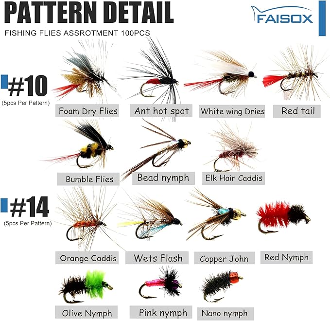 Fly Fishing Flies Assortment Kit Dry Wet Nyphms Tenkara Popper Streamer Woolly Bugger for Trout Bass Salmon Steelhead with Fly Box