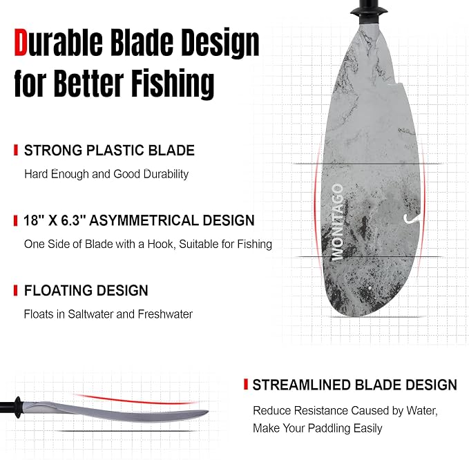Angler Kayak Paddles Aluminum Paddle with Plastic Blades and Paddle Leash, Floating Adjustable Fishing Kayak Oars, 3 Piece, 230-250cm/90-98 inch