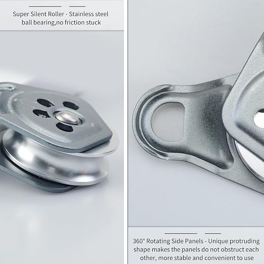 30kN Upgraded Rescue Single Pulley Sheave with Swing Plate,CE High Strength Pulley for Backyard Zipline, Climbing, Rock Rescue Lifting, Hauling, Fit Rope up to 13 mm/Holds Up to 6750lbs,Grey