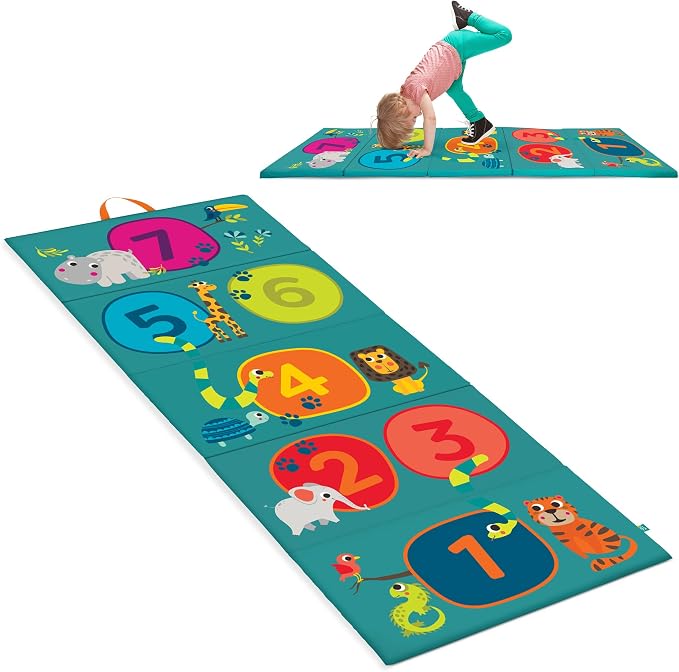 B. toys – Tumbling Mat – Gymnastics Play Surface for Kids – Numbers, Animals, Hopscotch Game – Folding Gym Mat – 3+ Years – Hop-n-Count