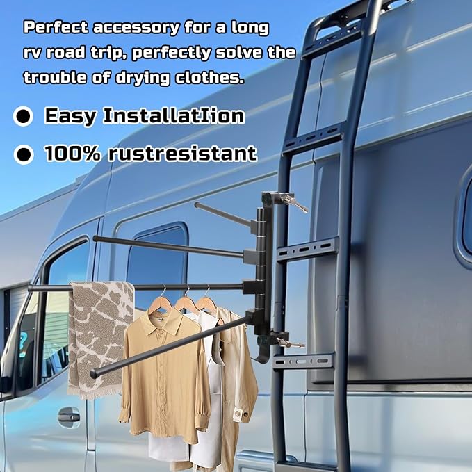 RV Clothes Drying Rack, 4 Arms 15.3" Aluminum for Ladder/Camper/Boat | Aluminum, 304 stainless hardware. 60Lbs capacity. 30s install, no drilling. Fits ladders, boats, RVs, campers, homes