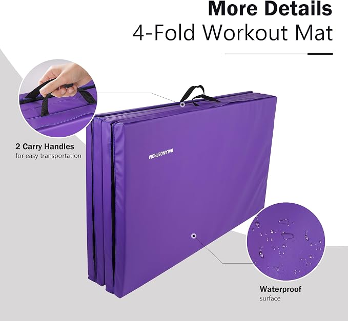 Fitvids 4'x8'x1.9" Gymnastics Mat, Home Exercise Mat with Carrying Handles, Folding Gym Workout Tumbling Mat for Yoga, Pilates, Stretching, MMA, Core Workouts, Fitness Aerobics Mats for Gym Training
