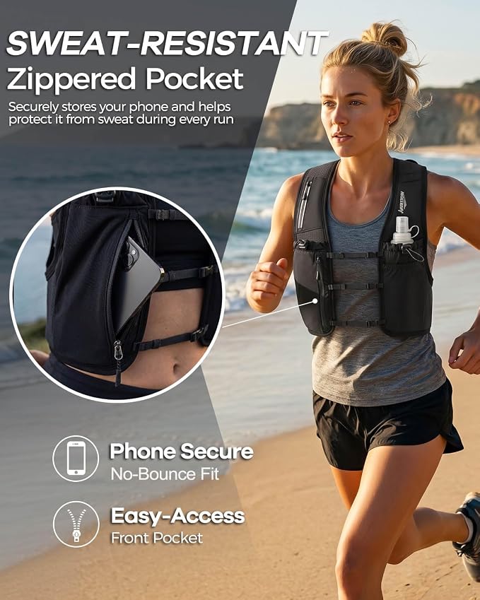 Running Vest for Women Men, Lightweight Reflective Hydration Vest with 500ML Soft Flask, Adjustable Running Backpack Run Vest Water Bottle for Runner Marathon