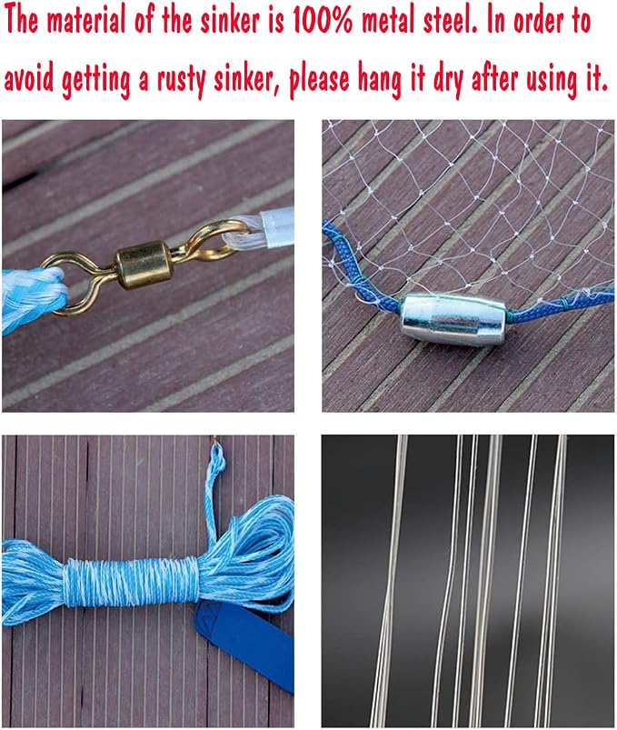 Cast Fishing Net with Aluminum Frame, 0.8 inch Mesh, 7.8-13.8 ft Diameter