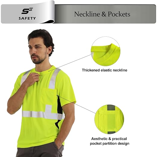 sesafety Safety Reflective Shirts, Class 2 High Visibility Shirts for Men Construction Work Mesh Short Sleeve Yellow M