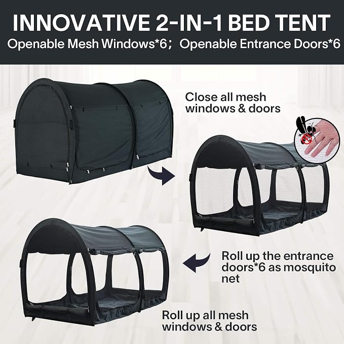 Alvantor® Canopy Bed 2-in-1 Dream Privacy Space Full Size Sleeping Tents Indoor Pop Up Portable Frame Breathable Reducing Light & Air Ventilation