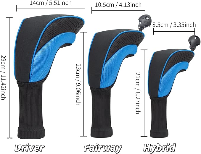 Golf Club Head Covers for Woods 3/4/5/6 Pieces Long Neck Mesh Sports Golf Club Headcovers Set with Interchangeable No. Tags 3 4 5 6 7 X Golf Accessories for Men Women