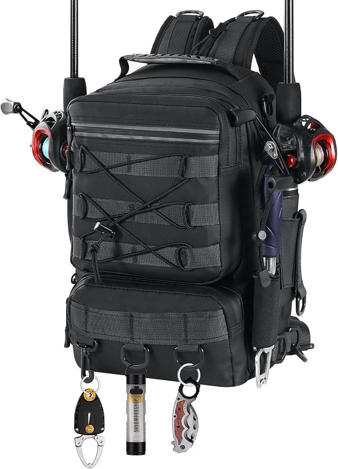 MoKo Fishing Backpack Sling Bag with Rod & Gear Holder, Nylon Waterproof Fishing Tackle Storage Bag for Fishing