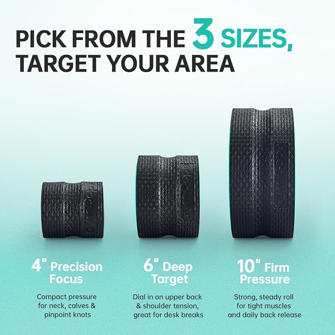 GymCope 3pack Back Wheel Foam Roller – Targeted Back & Neck Relief, Lumbar Spine Stretcher, Spinal Decompression Stretcher, Massage Roller with Density Foam for Physical Therapy, Supports 500lbs