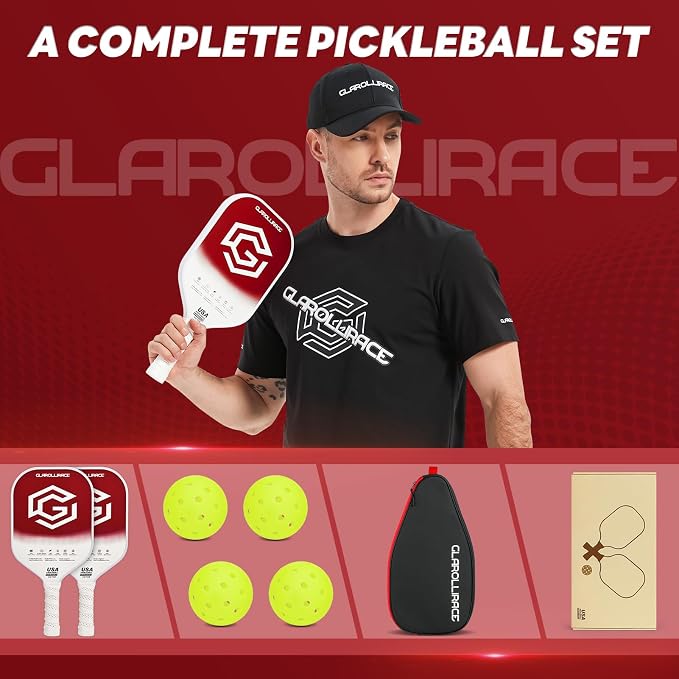 Pickleball Paddles Set of 2 | 4 Pickleball Rackets, USAPA Approved Pickleball Set, Fiberglass | Carbon Fiber Surface & 13 mm PP Honeycomb Core,4 Indoor & Outdoor Pickle Balls