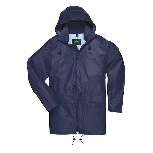 Portwest US440 Men's Waterproof Rain Jacket - Lightweight Durable Hooded Weather Protection Safety Coat Navy, XX-Large