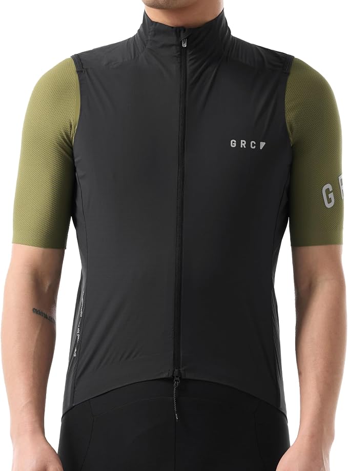 GRC Men's Windproof Cycling Vest, Running & Bike Vests with Two-way Zipper, Lightweight Sleeveless Windbreaker for Outdoors
