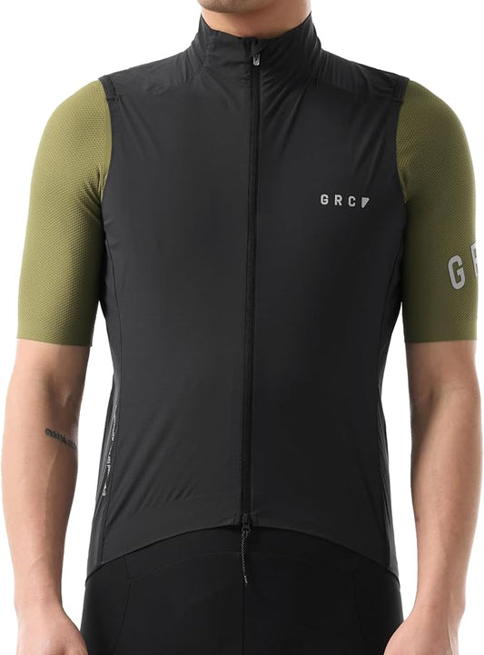 GRC Men's Windproof Cycling Vest, Running & Bike Vests with Two-way Zipper, Lightweight Sleeveless Windbreaker for Outdoors