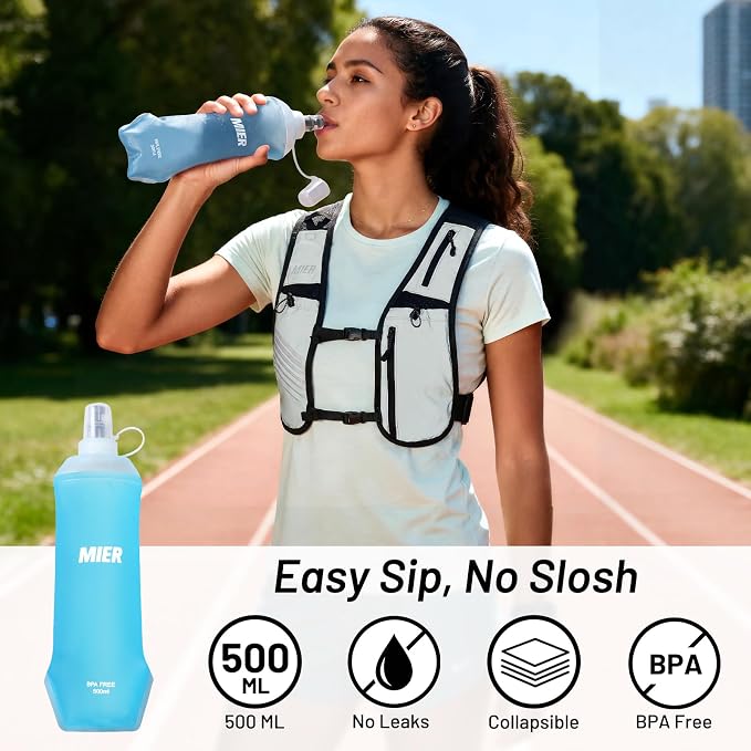 MIER Running Vest for Women Men, Lightweight Breathable Hydration Vest with 500ml Soft Flask Reflective Hydration Backpack for Marathon Cycling Hiking Jogging