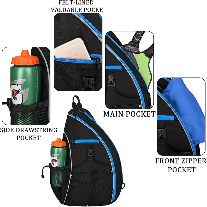 Goloni Pickleball Sling Bag for Men Women, Lightweight Pickleball Backpack with Fence Hook