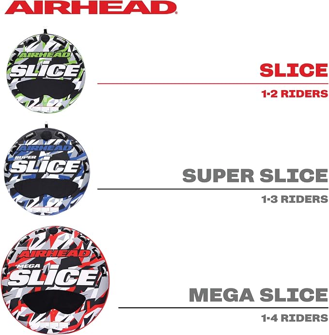 Airhead Slice Towable 2-4 Rider Models, Tube for Boating and Water Sports, Heavy Duty Full Nylon Cover with Zipper, EVA Foam Pads, and Patented Speed Safety Valve for Easy Inflating & Deflating