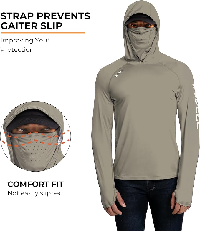 Rodeel Men's UPF 50+ Performance Fishing Hoodie, Long Sleeve Sun Protection Athletic Quick-Dry Breathable T-Shirt