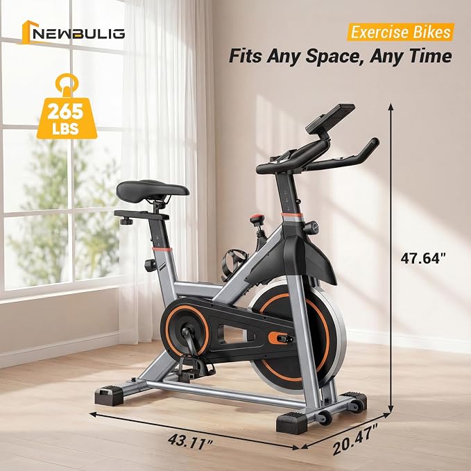 NEWBULIG Exercise Bike with APP, Stationary Bikes for Home, Workout Bike for Adults & Seniors, Cycle Machine, Adjustable Height and Resistance, Low Noise, 265lbs Weight Capacity, Easy Assembly