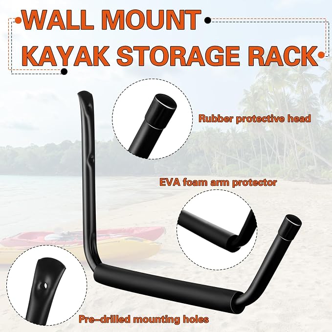 JaGely Wall Mount Kayak Storage Rack 15Inch Garage Storage Heavy Duty Hooks Canoe Hanger Hooks Jumbo Arm Kayak Rack for Paddle Board, Ladder, Bicycle, Folding Chairs, Surfboard, Snowboard