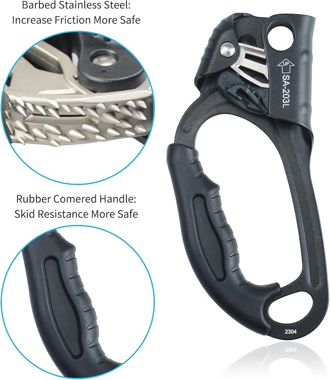 UIAA & CE Certified Climbing Rappelling Equip Hand Ascender Left Right Hand for 8-13mm Rope 4kN