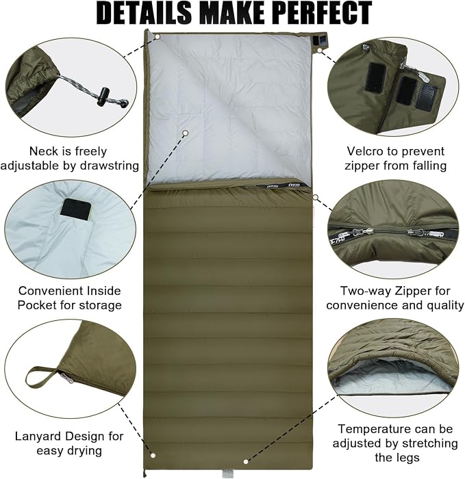 Down Sleeping Bag for Adults, Ultralight Wearable Sleeping Bag for Backpacking
