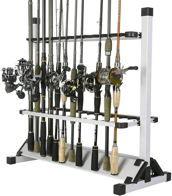 Aventik Fishing Rod Rack, 12&24 Rods Aluminum Fishing Rod Holder-Space Saving Oragnizer Perfect for Home Garage Storage Most Types of Fishing Rods and Combos (24 Rods Rack)