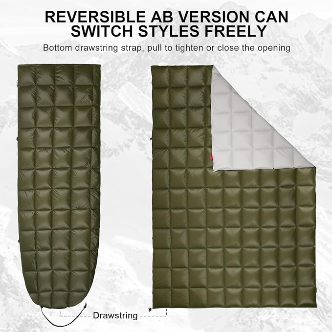 Down Camping Blanket - Lightweight, Packable, Warm & Puffy Outdoor Travel Quilt for Sleep, Hiking, Backpacking, Stadium, Festivals, Water-Resistant Sleeping Bag 55"x79"