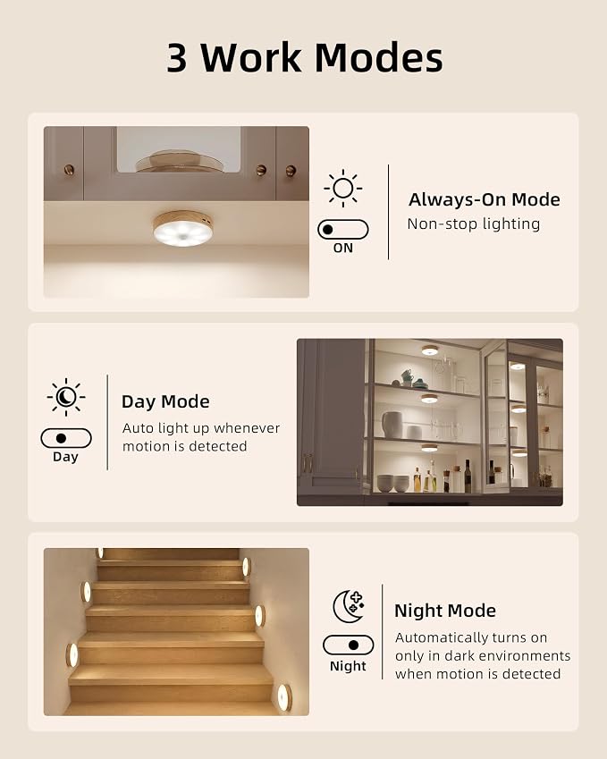 EZVALO Under Cabinet Lighting, 1000mAh Rechargeable Puck Lights with Remote, 3 Color Temps & 12 RGB Motion Sensor Closet Lights, Dimmable Under Cabinet Lights for Kitchen, Cabinets, Closet (3 Packs)