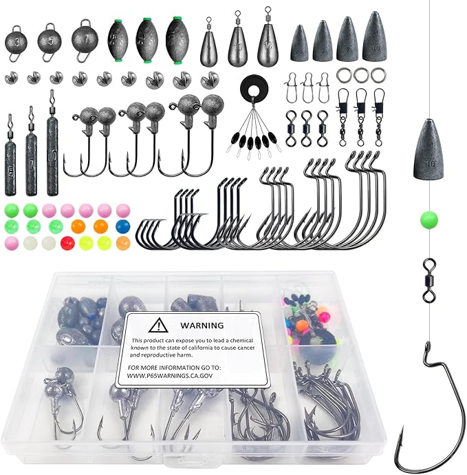 Fishing Accessories Kit Organized Fishing Tackle Box | Included Hooks, Sinkers Weights, Rubber Bobber, Jigs, Beads, Swivels Snaps, Fishing Gear Kit