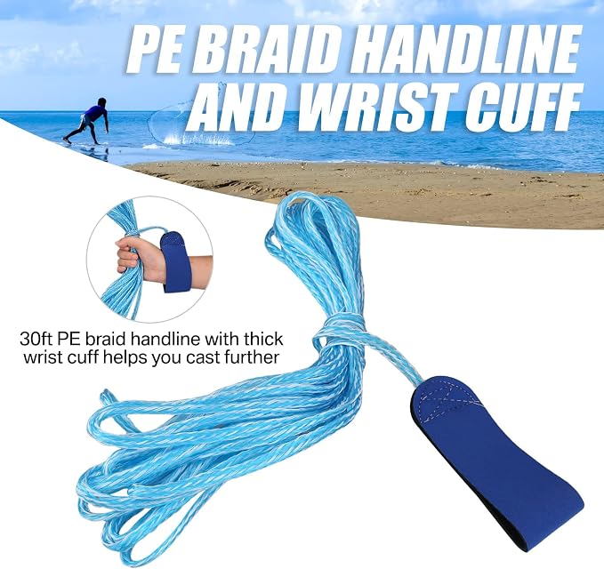 Yeahmart American Saltwater Fishing Cast Net for Bait Trap Fish 3ft/4ft/5ft/6ft/7ft/8ft/9ft/10ft Radius Freshwater Casting Nets with Heavy Duty Real Zinc Sinker Weights, 3/8inch Mesh Size