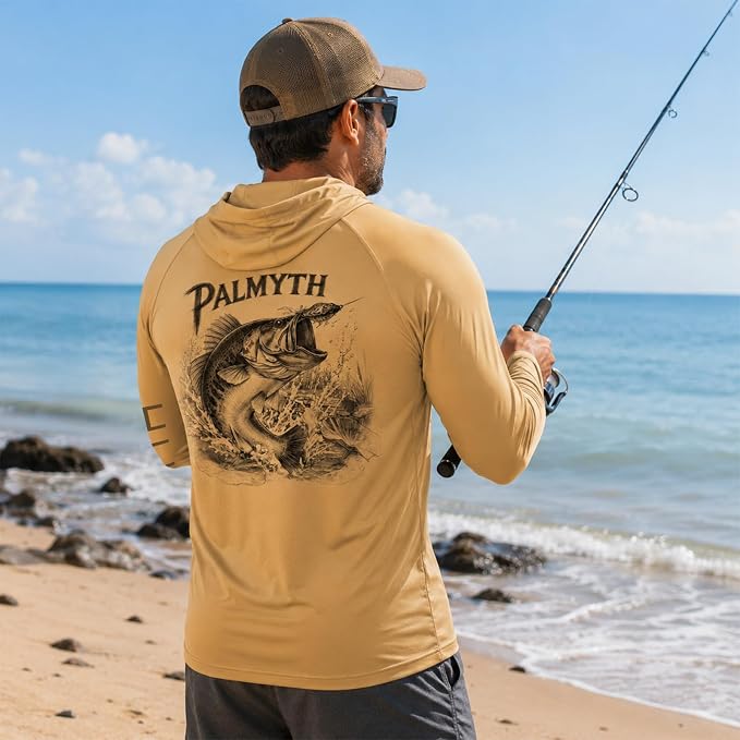 Palmyth Men's Fishing Hoodie Shirt UPF 50+ Quick-Dry Breathable Long Sleeve | Long Sleeve Fishing Shirt, UPF 50+ Sun Protection, Quick-Dry Fabric, Breathable Mesh Back, Built-in Face Mask, 4-way Stretch