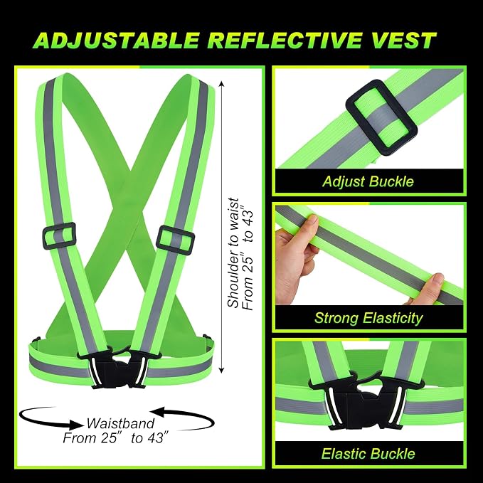 Hercicy 12 Pcs Green Reflective Vest High Visibility Safety Vest Adjustable Straps for Construction Workers Traffic Control Running Adults (Green)